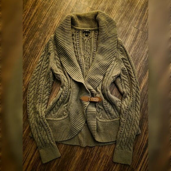 Talbots Petite SP Small Petite Olive Green Cardigan Sweater Knit - Picture 2 of 5